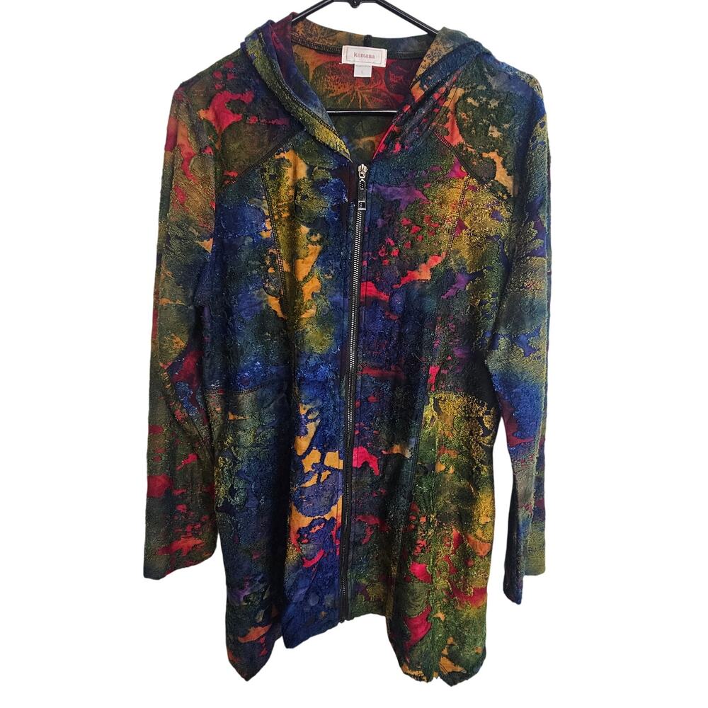 Kamana Womens Artsy Full Zip Hooded Textured Jacket L Art To Wear Forest Fairy
